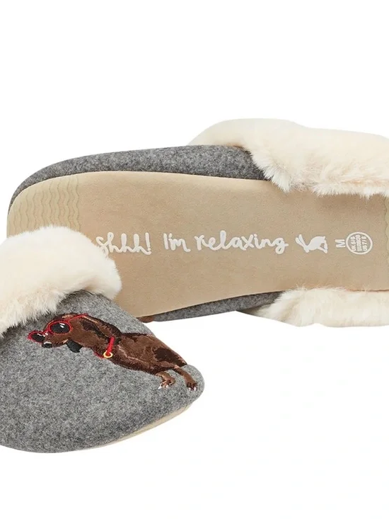 NWT Joules Luxe Slip On Sausage Dog Slippers S 5/6 - Picture 4 of 8